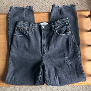 Abercrombie & Fitch Charcoal Distressed 90s Straight Leg Ultra High Rise Jeans